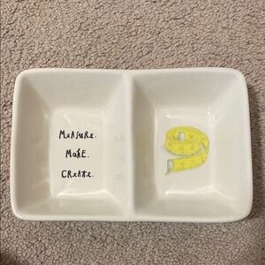 White Ceramic Divided Dish with Yellow Tape Measure Design